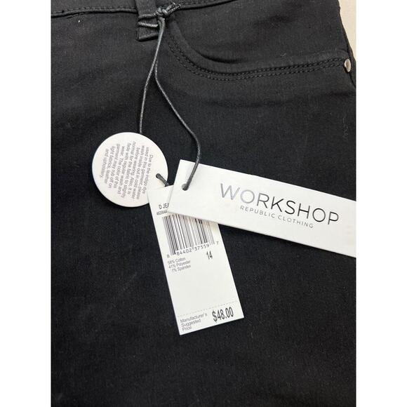 WORKSHOP Republic Jean Shorts Size 14 Black Modern Fit Cuffed Hem Casual Stretch - Picture 5 of 9